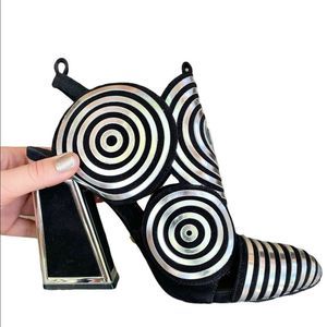 Kat Maconie Frida Black Leather Silver Spiral Heeled Shoes